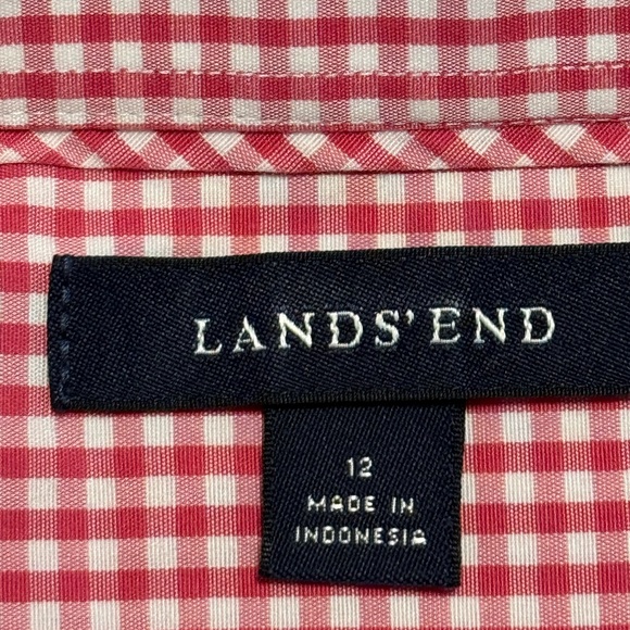Lands' End Pink Gingham Button Down Shirt w/ 3/4 French Cuff Sleeve - Picture 5 of 12